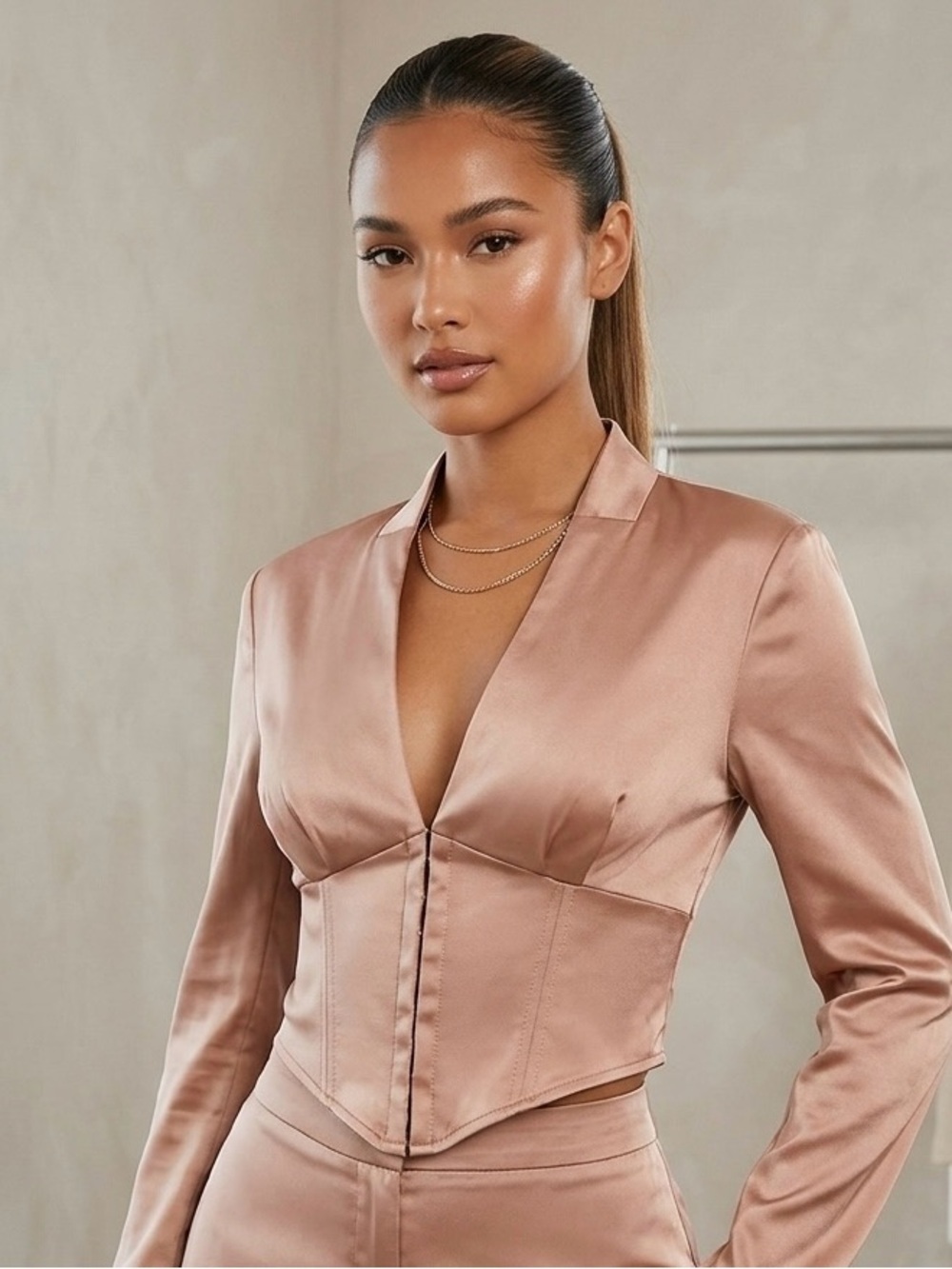 New Satin Corset Blazer in Rose Gold